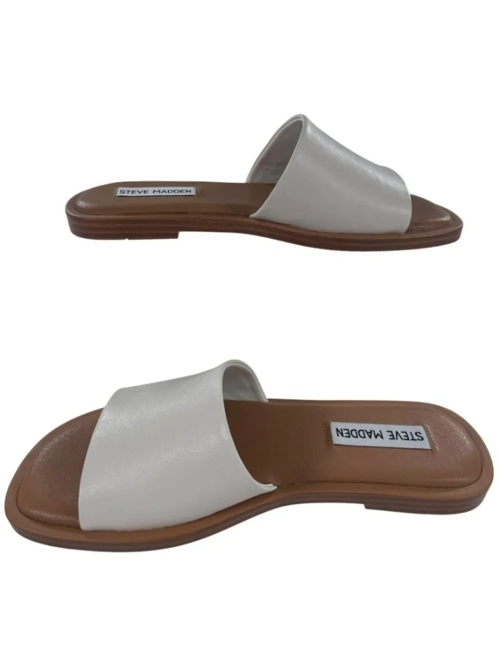 Steve Madden Dakoda Bone Leather Slide Sandals Flats Shoes Women's Size 6 NEW - Picture 2 of 8